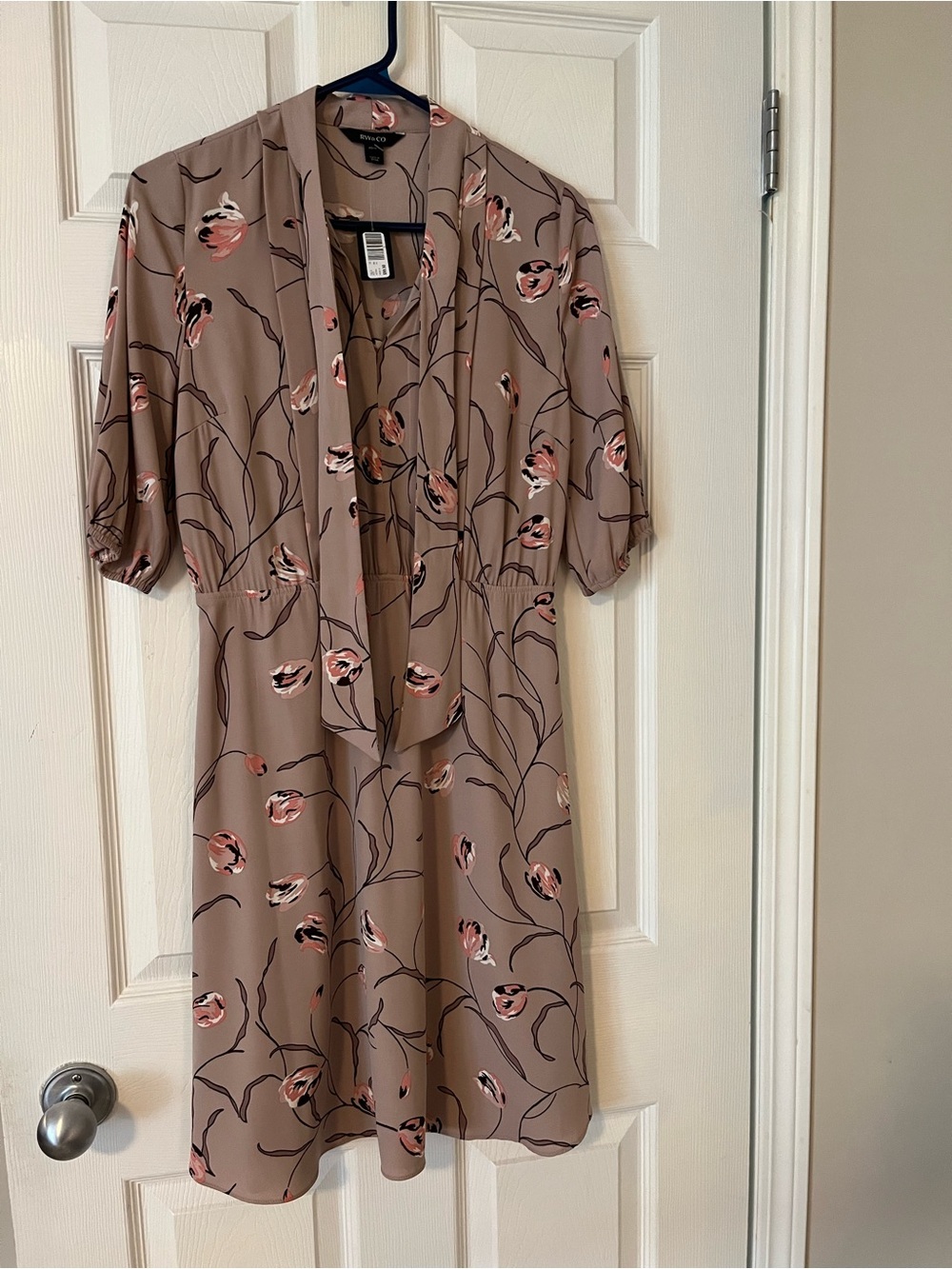 RW&CO Taupe Dress with Pink and Black Floral Print